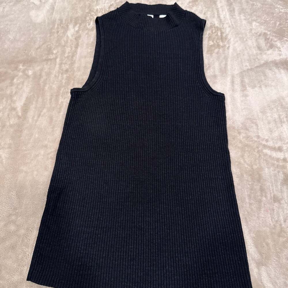 MOTH Anthropologie Women's Sz MEDIUM Black Ribbet Stretch Sleeveless Top